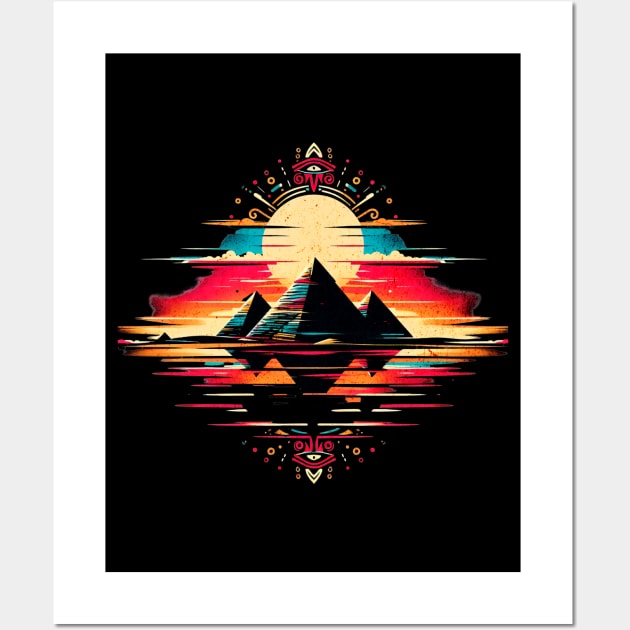 Retro Three Pyramids of Giza Design Wall Art by Miami Neon Designs